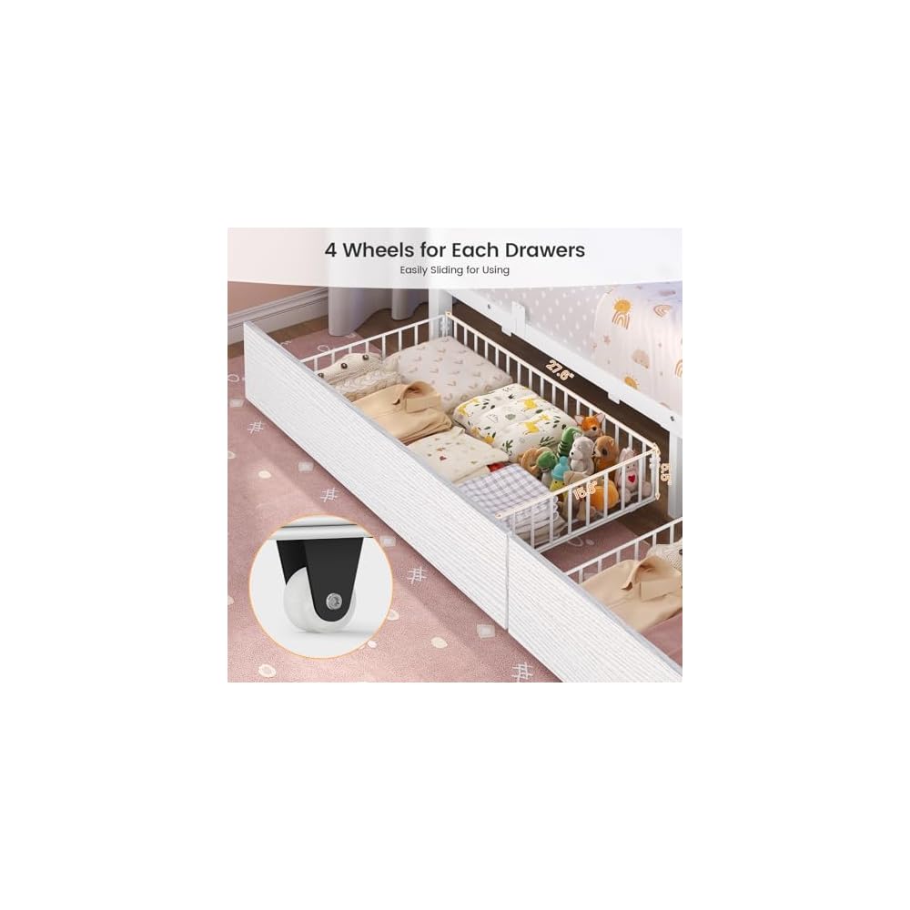 BTHFST Bunk Bed Twin Over Twin with Stairs, Storage Drawers and LED Lights