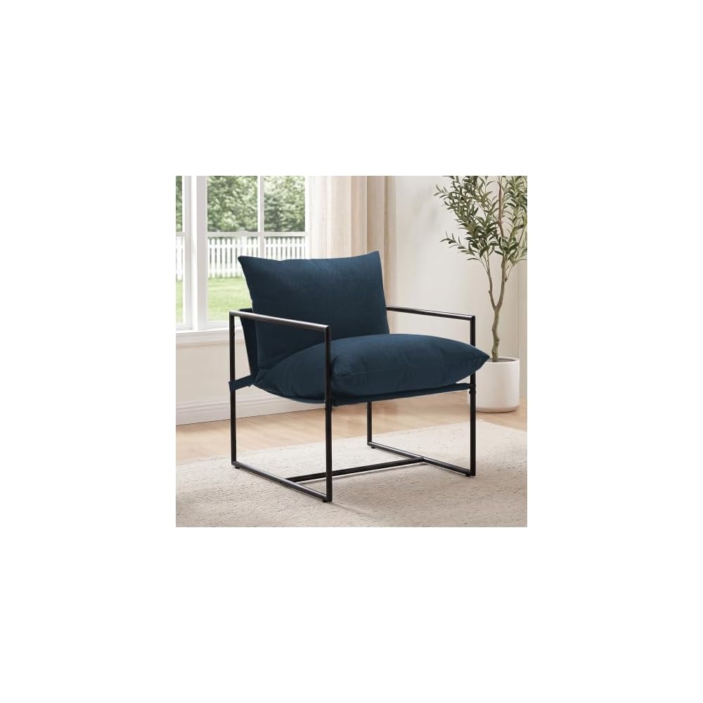 Modern Accent Chair, Upholstered Reading Sling Chair with Metal Frame and Soft Cushion,Stylish Lounge Armchair for Living Room, Bedroom or Office Seating, Oatmeal
