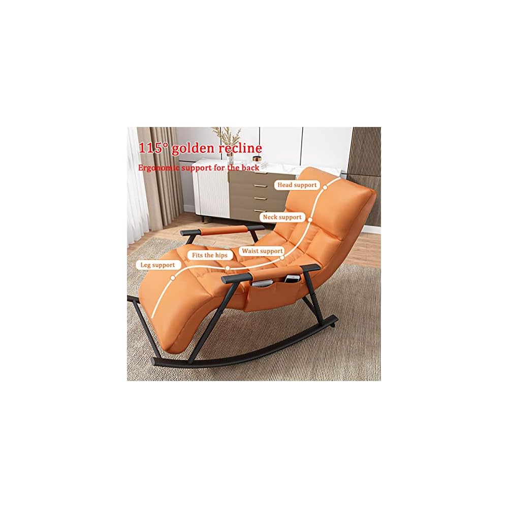 Living Room Reclining Rocking Chair,Modern Armchair,Indoor Relaxing Chair with Side Pocket, Steel Frame Anti-tilt Design,Soft Sleeper Chair (Color : Gray)