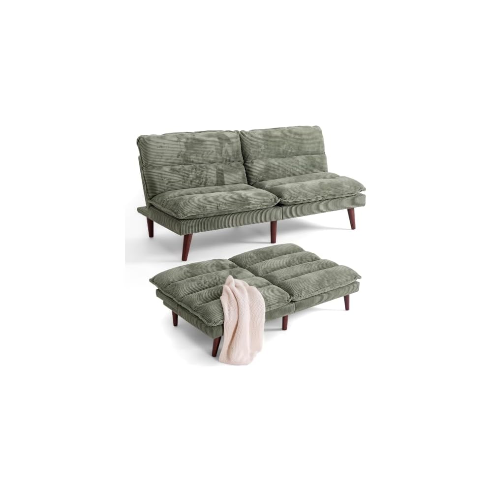 Flamaker 68'' Convertible Futon Sofa Bed, Green Futon Couch, Loveseat