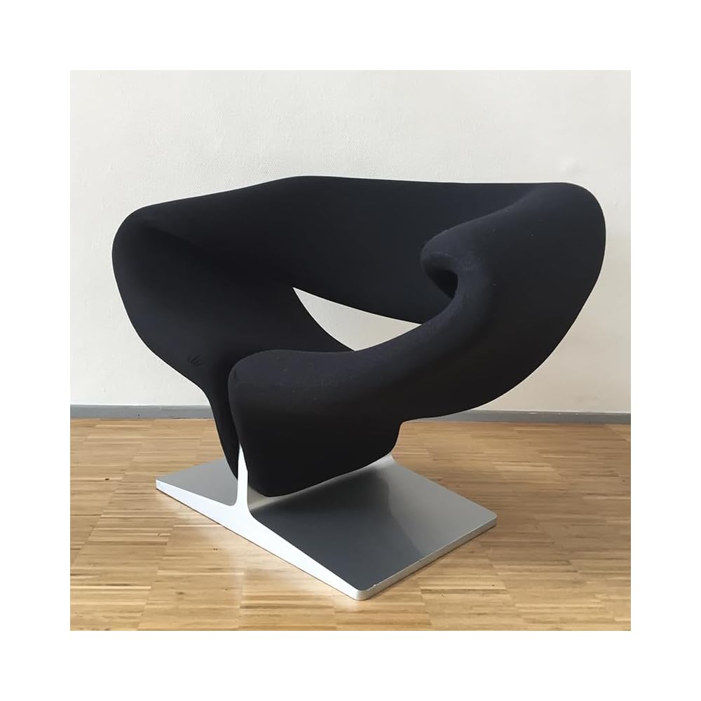 Modern Sculptural Ribbon Lounge Chair, Fiberglass Designer Accent Chair with Upholstered Seat for Living Room, Bedroom, Reception (Black)