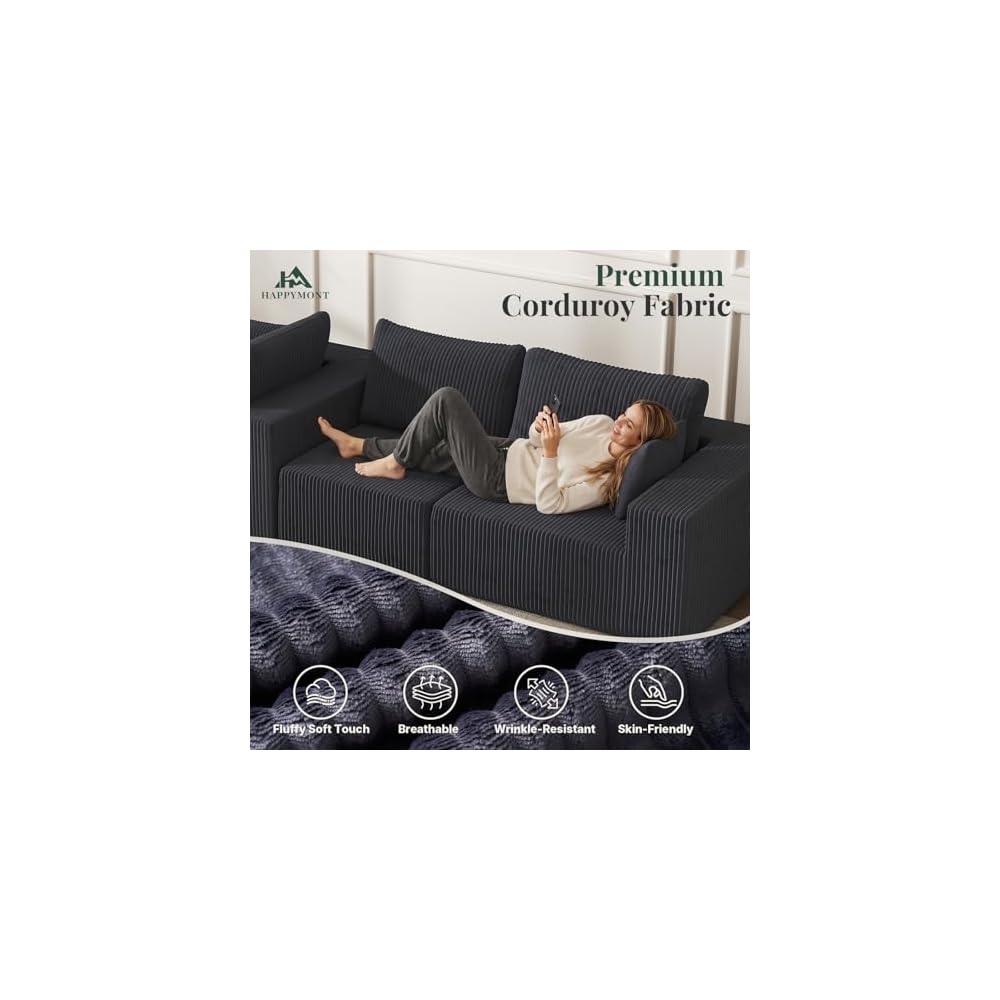 108" L-Shaped Sectional Boneless Couch for Living Room