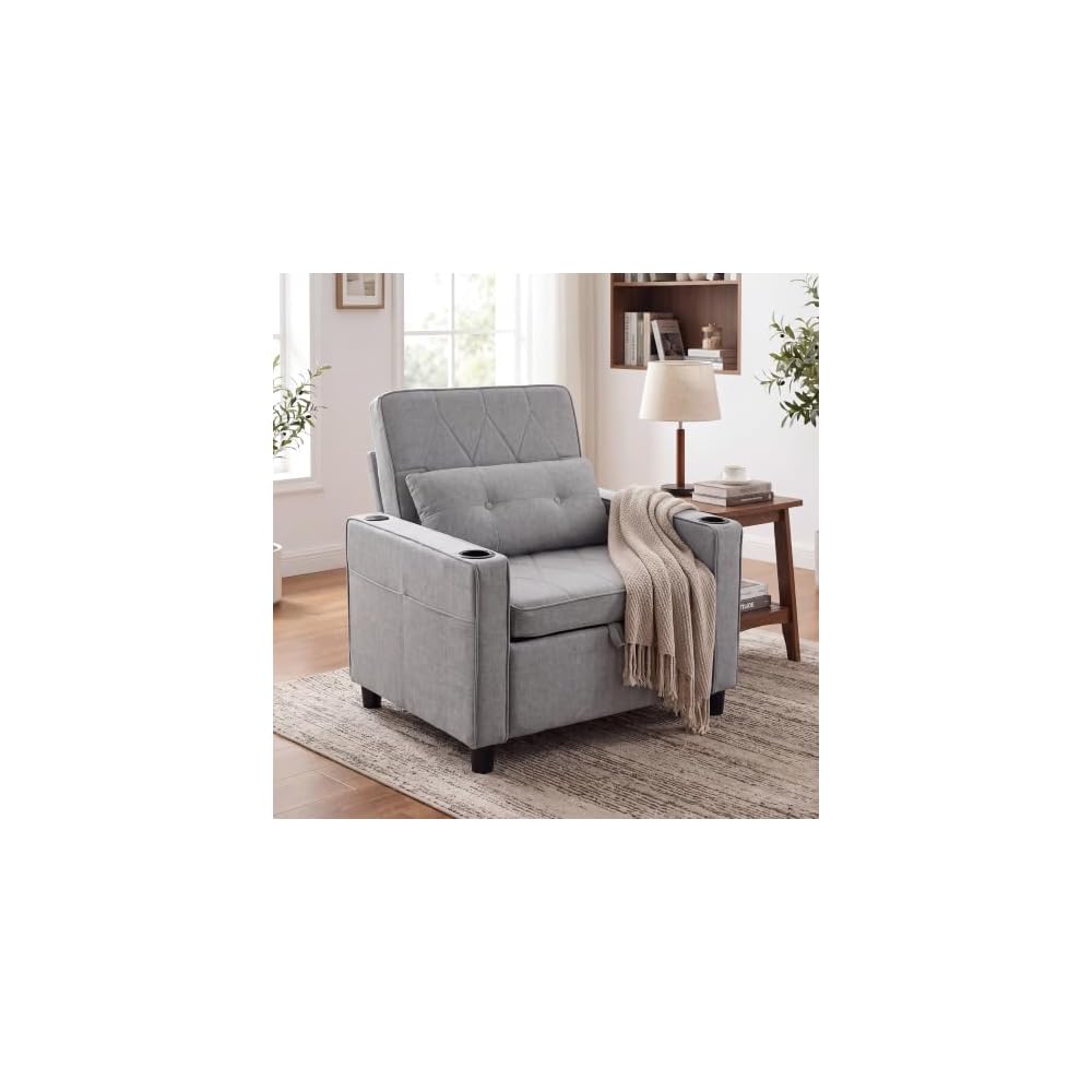Sleeper Chair for Adults, Convertible Pull Out Sofa Bed with Charging, Grey