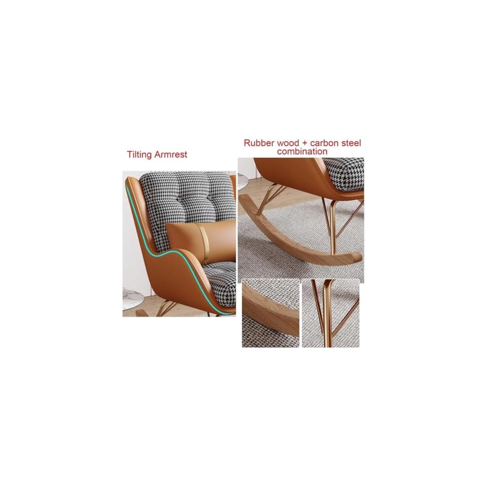 Modern Living Room Reclining Rocking Chair with Foot Stool Comfortable Balcony Chair for Bedroom or Lounge Soft Sleeper Armchair for Reading (Orange B)