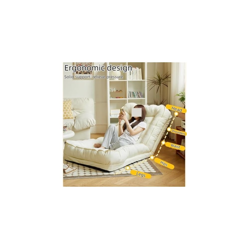 Folding Sofa Bed, Simple Lazy Chair with Multifunctional Cushion, Perfect for Bedroom, Balcony, Living Room, Leisure Room (White,23.6in)