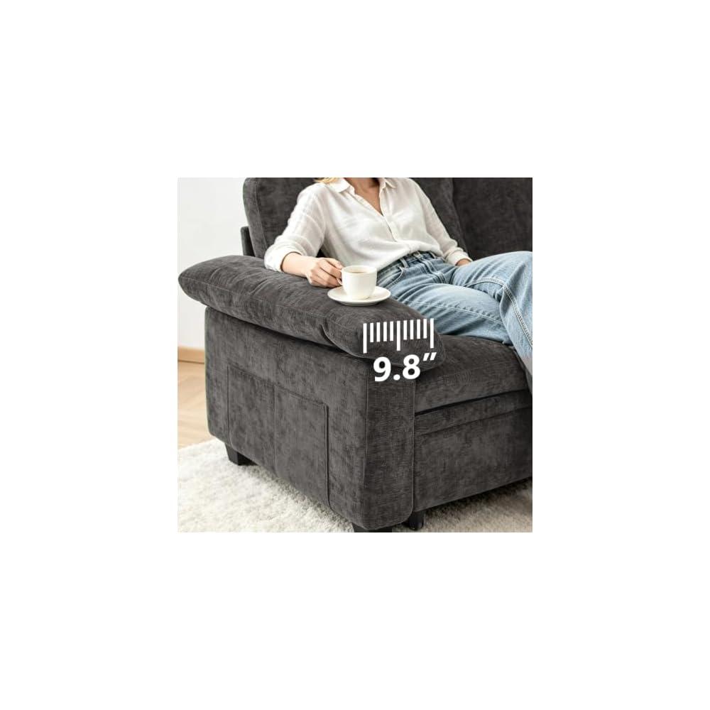 85'' Modular Sectional Sofa with Pull Out Bed, L‑Shaped Sleeper Sofa, Gray