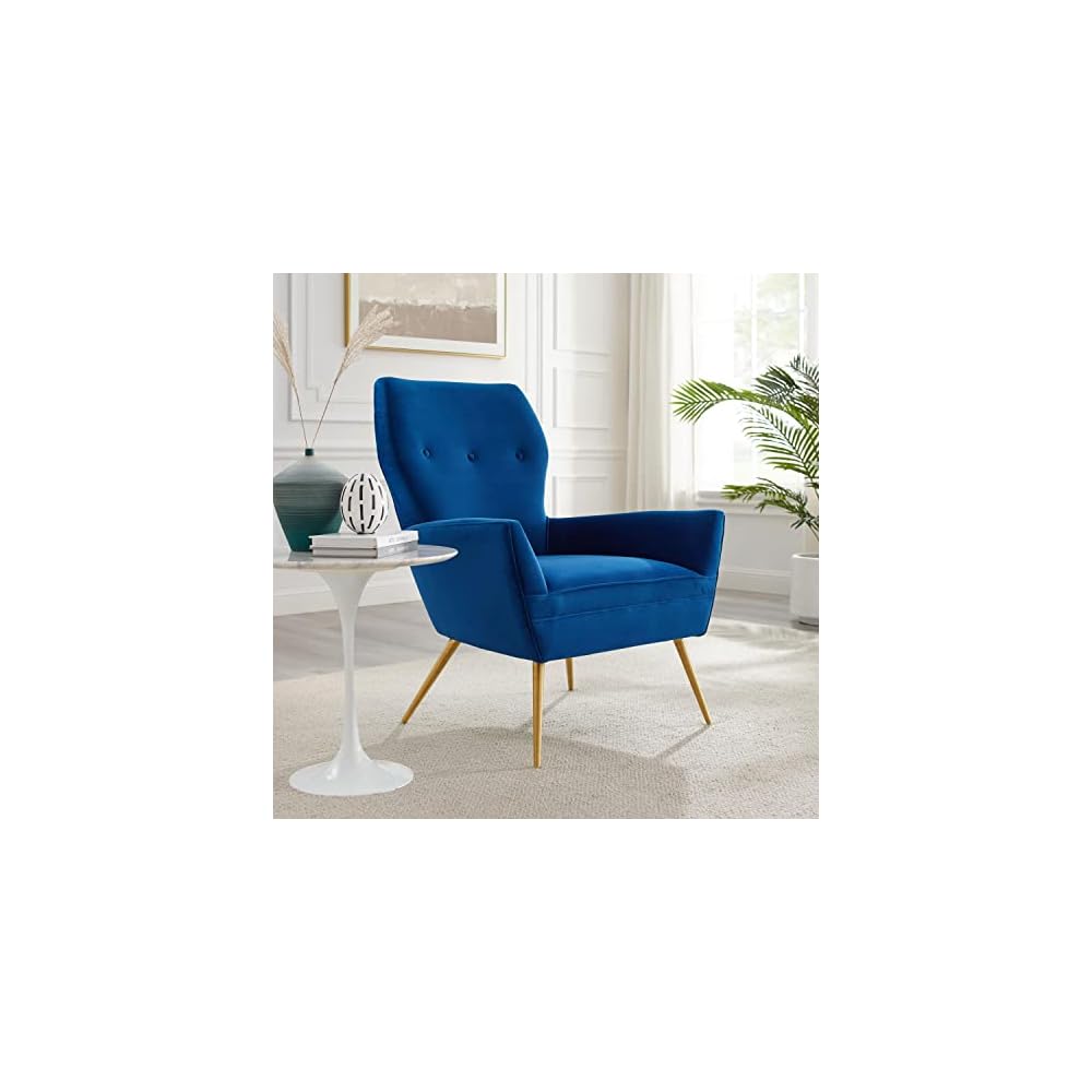 Modway Renata Modern Tufted Performance Velvet Armchair in Navy/Gold