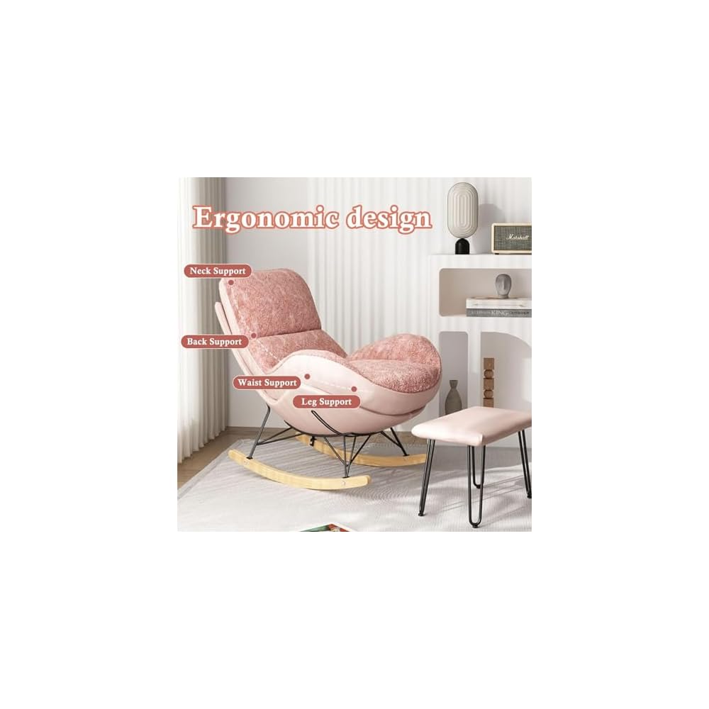 Upholstered Modern Rocking Chair with Double-Sided Cushion & Footrest, Comfortable Lazy Lounge Chair for Living Room, Stylish Side Chair for Relaxation