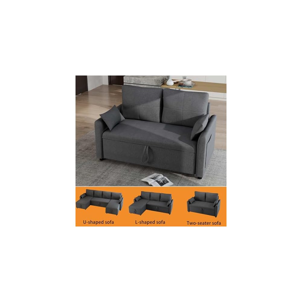 Grey L Shaped Sleeper Sofa Bed with Storage, 81" Convertible Sofa