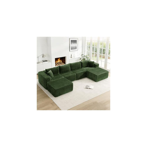 137” Modular Sectional Sofa Couches U Shaped Couch 4 Seater Memory Foam Cloud Couches for Living Room, Boneless Couch with 2 Ottomans, No Assembly Needed Plush Corduroy Sofa
