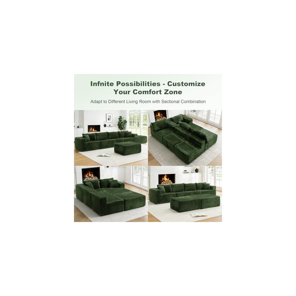 137” Modular Sectional Sofa Couches U Shaped Couch 4 Seater Memory Foam Cloud Couches for Living Room, Boneless Couch with 2 Ottomans, No Assembly Needed Plush Corduroy Sofa