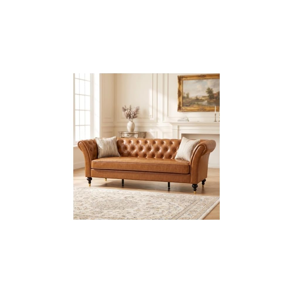 88.5" Chesterfield PU Leather Sofa, 3 Seat Tufted Couch