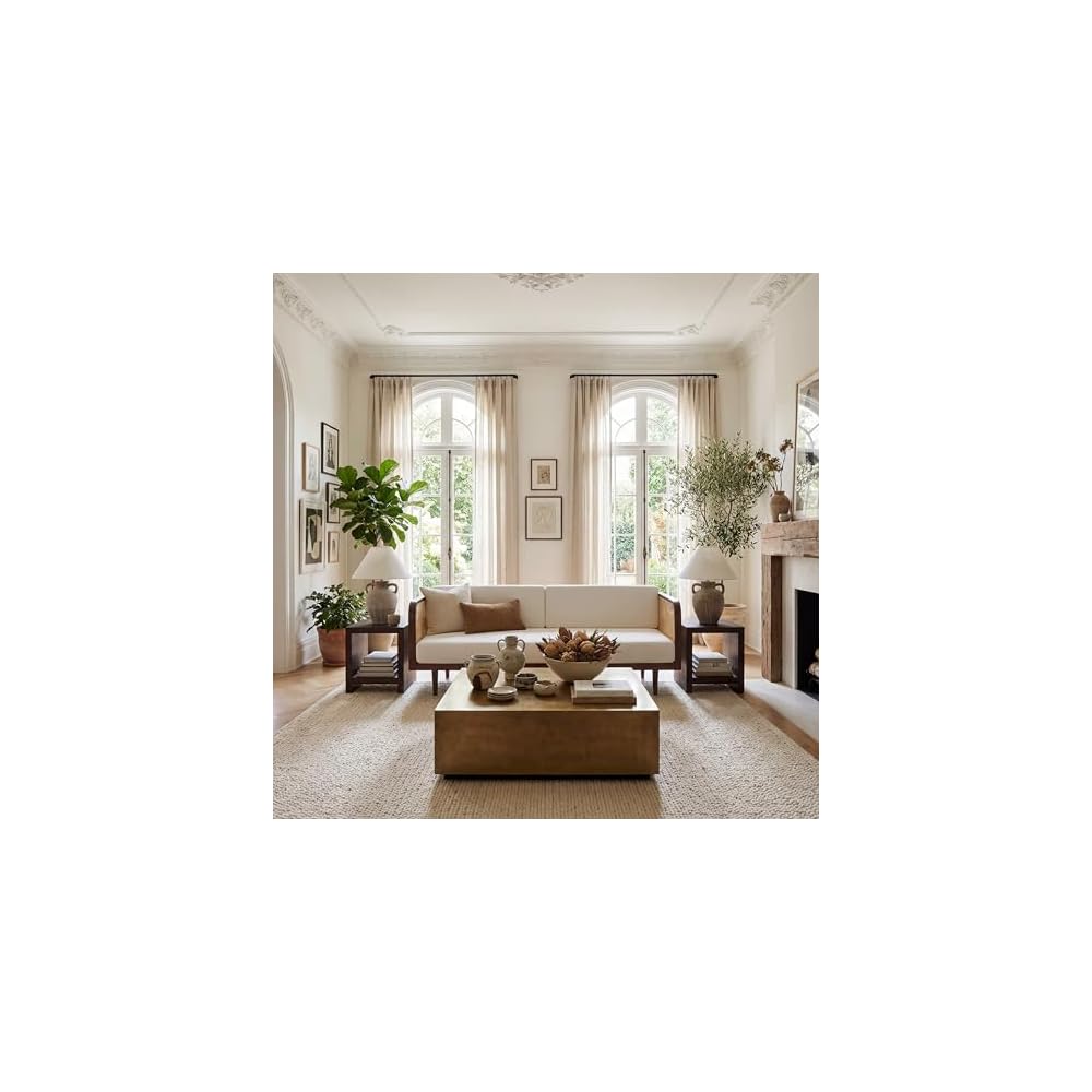 SAFAVIEH Couture Collection - Petroski French Cane Sofa, Walnut Wood Frame with Natural Rattan Sides, Modern Design (DUP1007D)