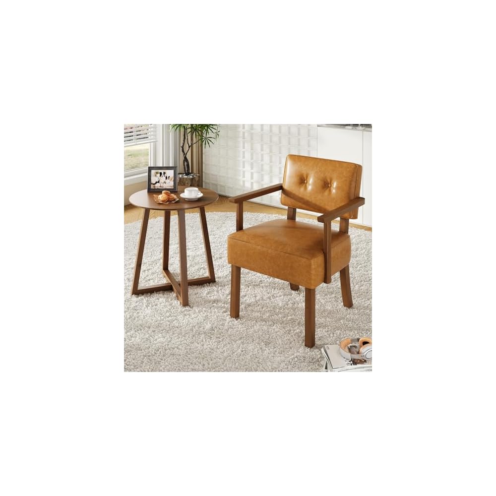 GarveeHome Lounge Chair Made of PU Leather, Upholstered Chair with Backrests and Armrests, Chair with Wooden Legs, for Living Room, 55 x 61 x 85 cm