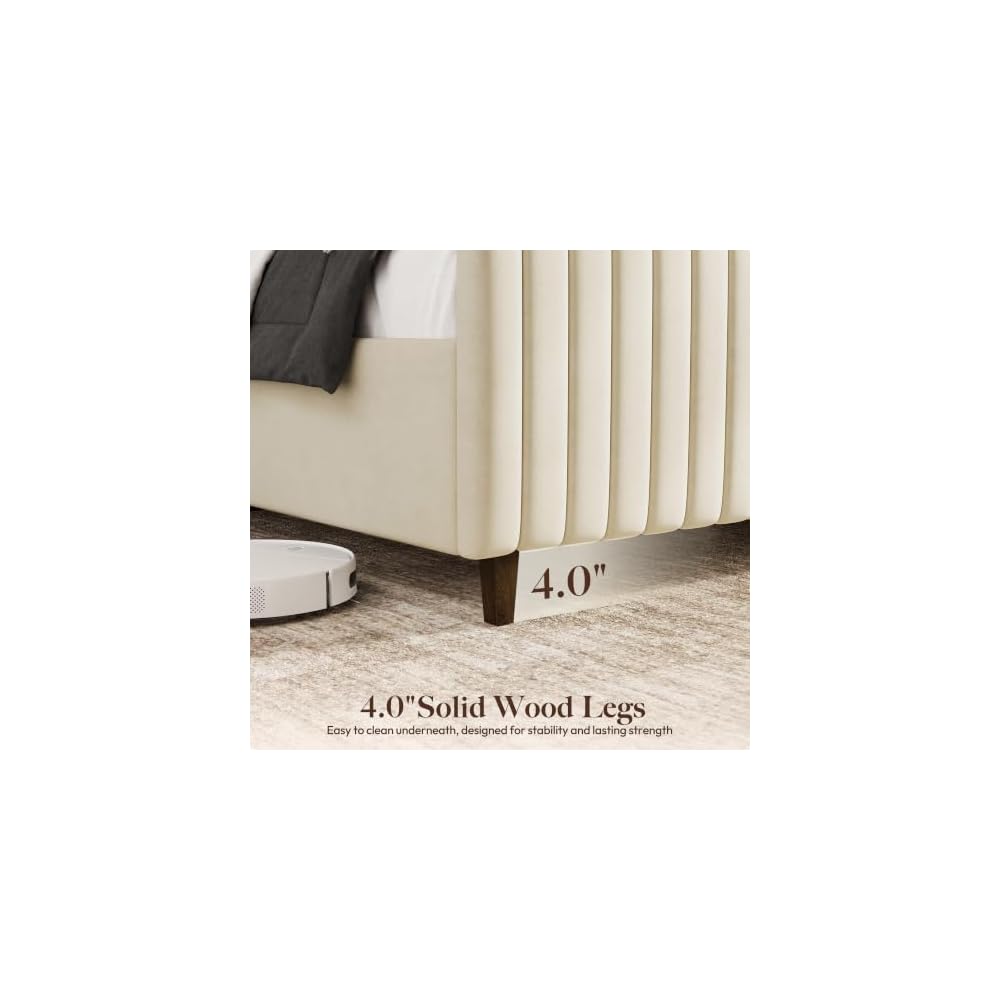 Belffin 59" Tall Queen Size Platform Bed Frame with 2 Touch Lights, Beige