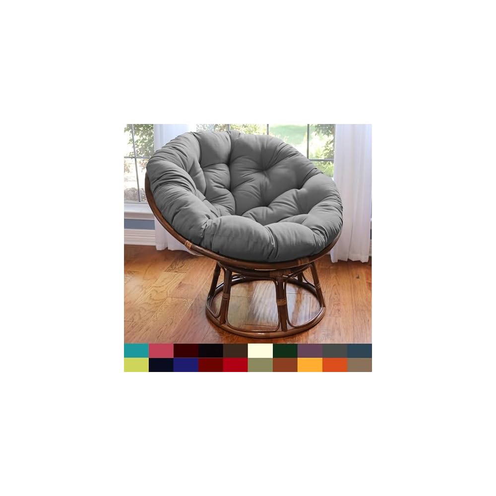 International Caravan Furniture Piece 42-Inch Rattan Papasan Chair with Solid Twill Cushion