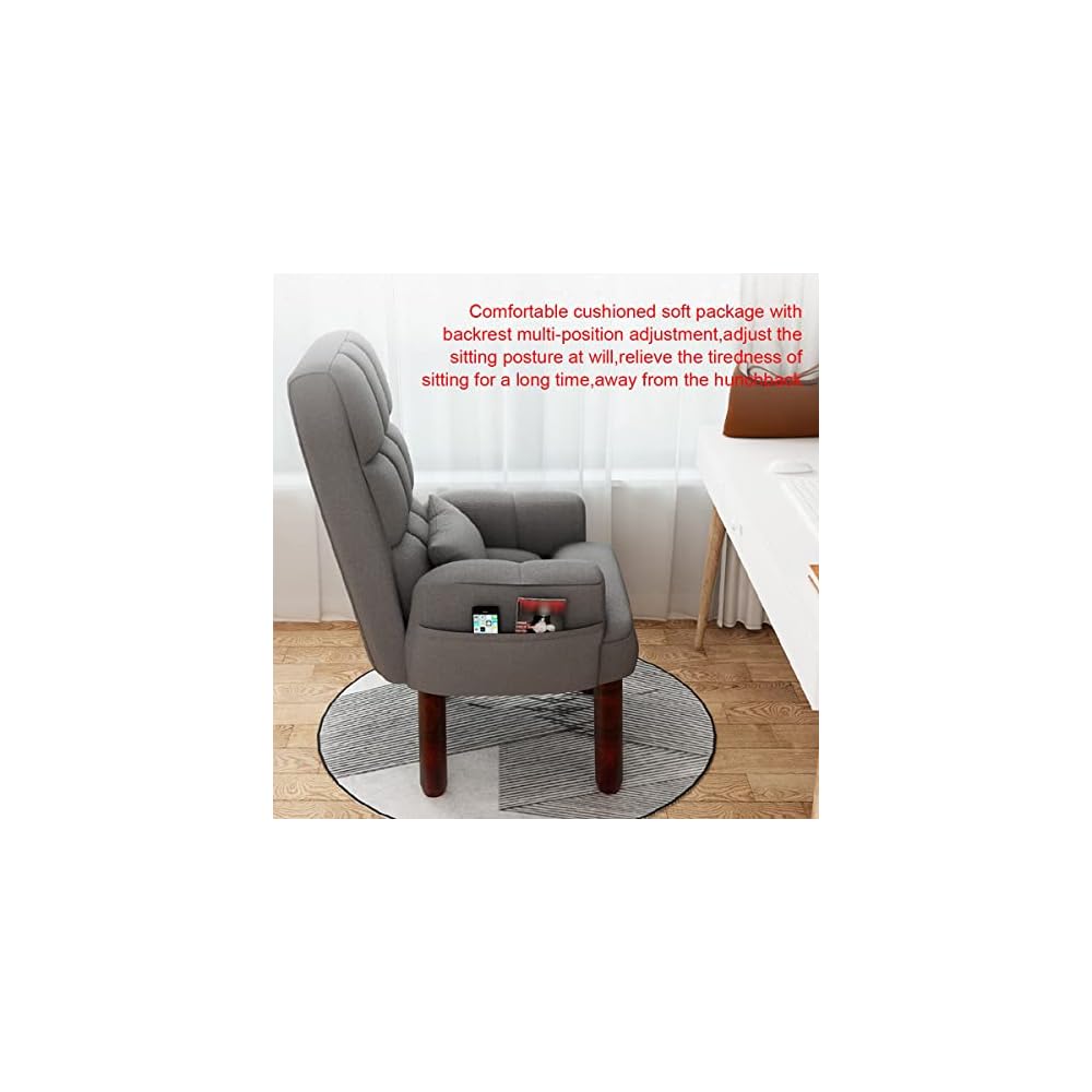 Armchair with Footstool, Comfy Chair with Wood Legs, Task Chair Breathable Cotton Linen Office Chair,Backrest Recliner Nursing, Ergonomic Design (Color : Grey)
