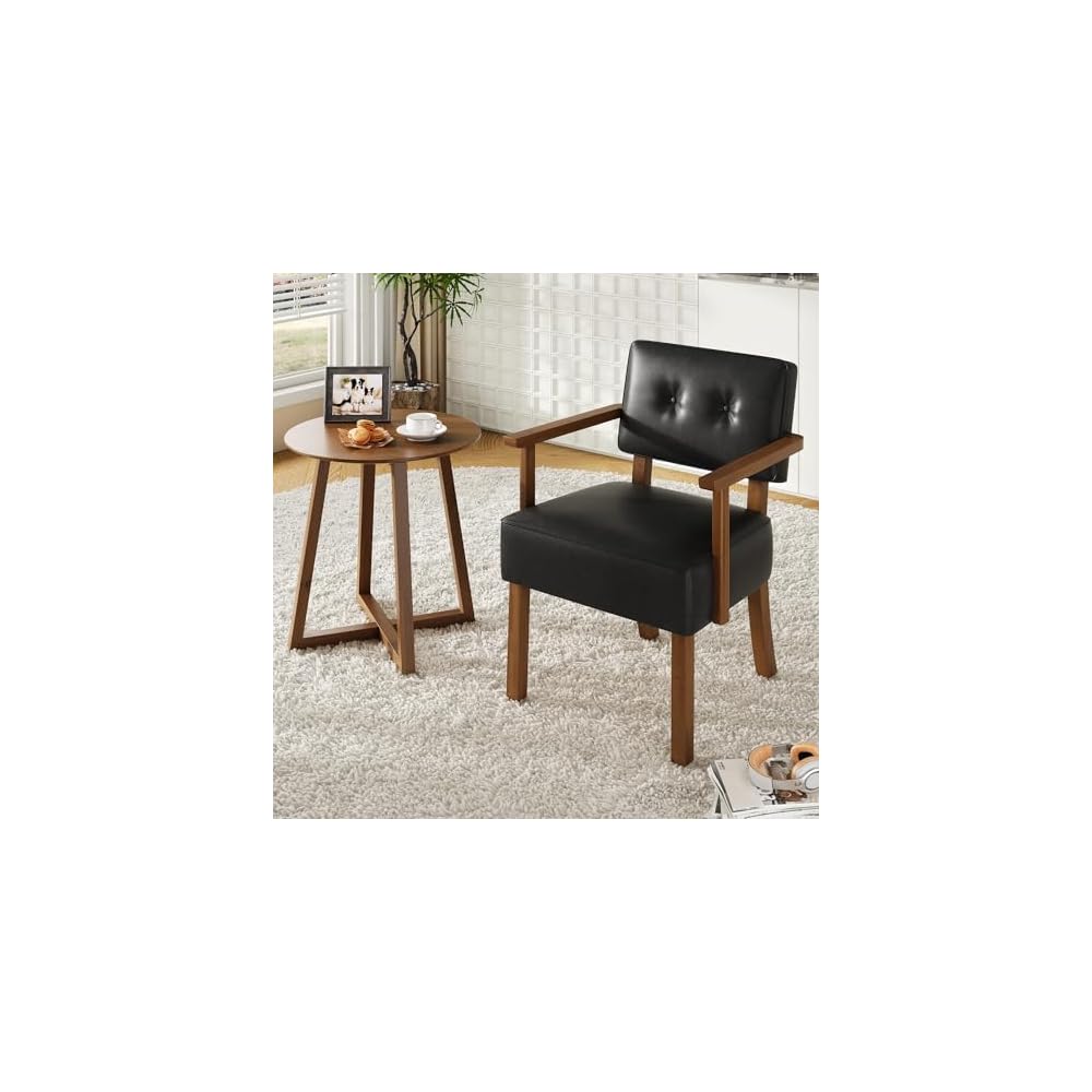 GarveeHome Lounge Chair Made of PU Leather, Upholstered Chair with Backrests and Armrests, Chair with Wooden Legs, for Living Room, 55 x 61 x 85 cm