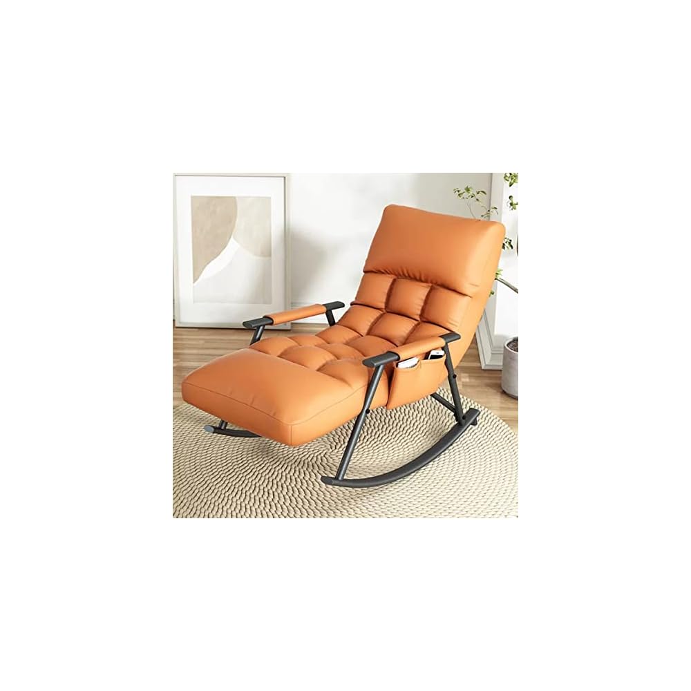 Living Room Reclining Rocking Chair,Modern Armchair,Indoor Relaxing Chair with Side Pocket, Steel Frame Anti-tilt Design,Soft Sleeper Chair (Color : Gray)