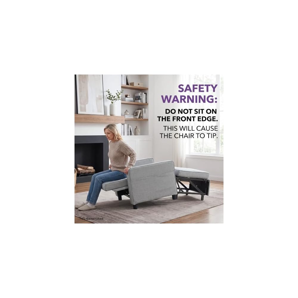 Sleeper Chair for Adults, Convertible Pull Out Sofa Bed with Charging, Grey