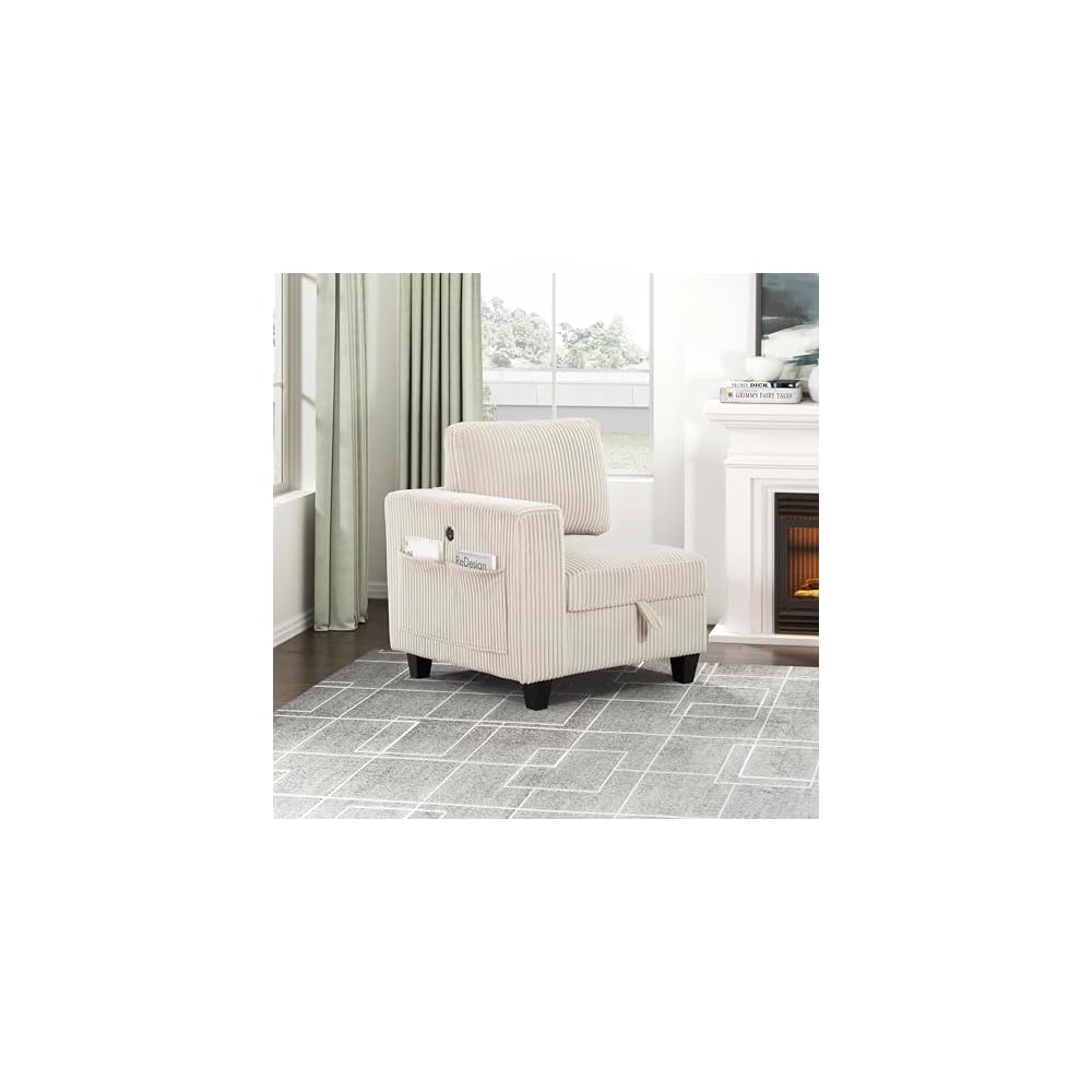 Lexicon Modular Sectional Sofa for Living Room, Corduroy Corner Seat with Storage, Units of Modular Sectional Couch, Upholstered Chair for Customizable Sectional Sofa Couch, Beige