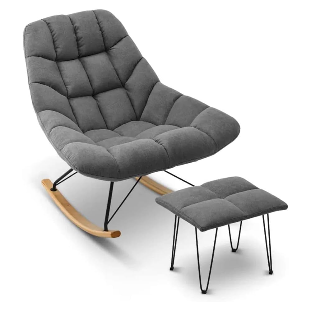 LSLYTQ Loungs,Upholstered Velvet Rocking Chair Sliding Chair Recliner Comfortable Middle Back Rock Chair with Solid Wood Base,Lazy Sofa Chair for Living Room Bedroom