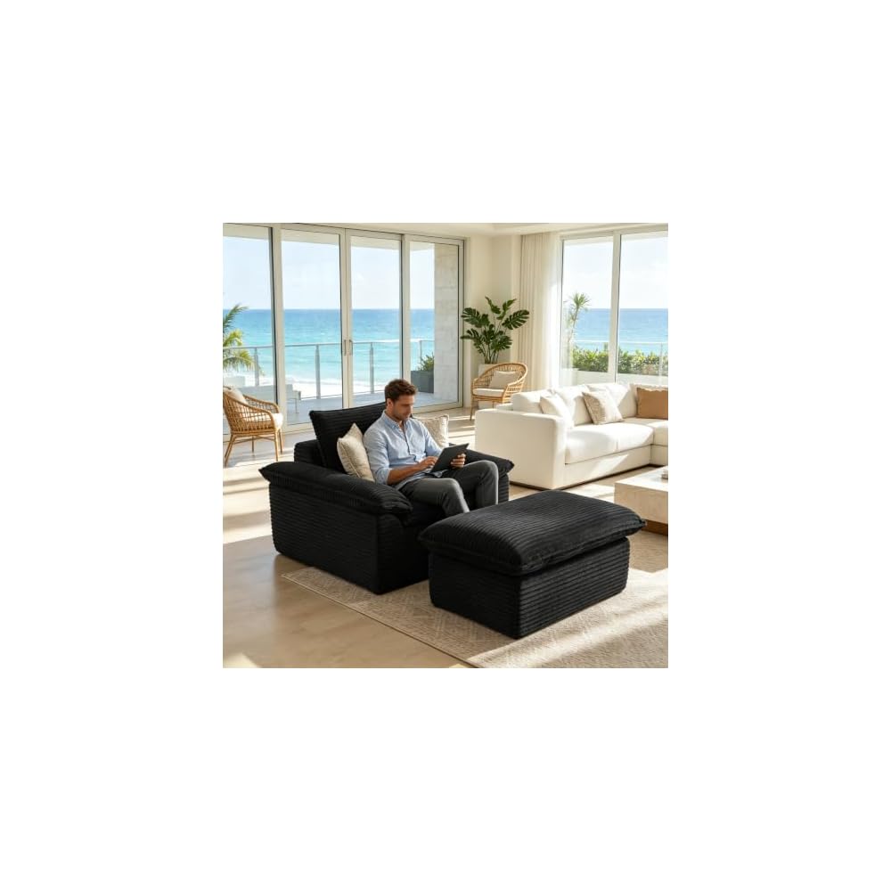 Oversized Boneless Couch Recliner Chair with Ottoman & Sofa Bed
