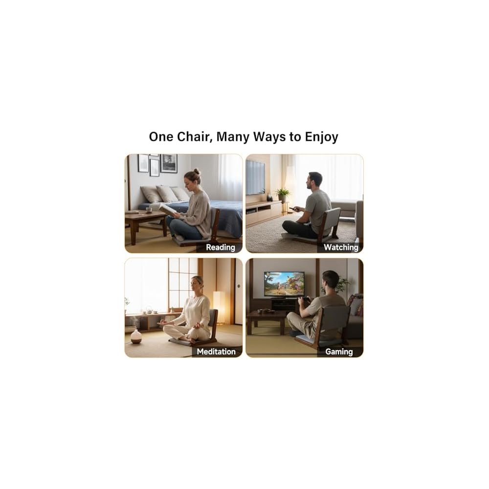 Tiita 2-Pack Foldable Meditation Floor Chairs, Back Support, Walnut Grey