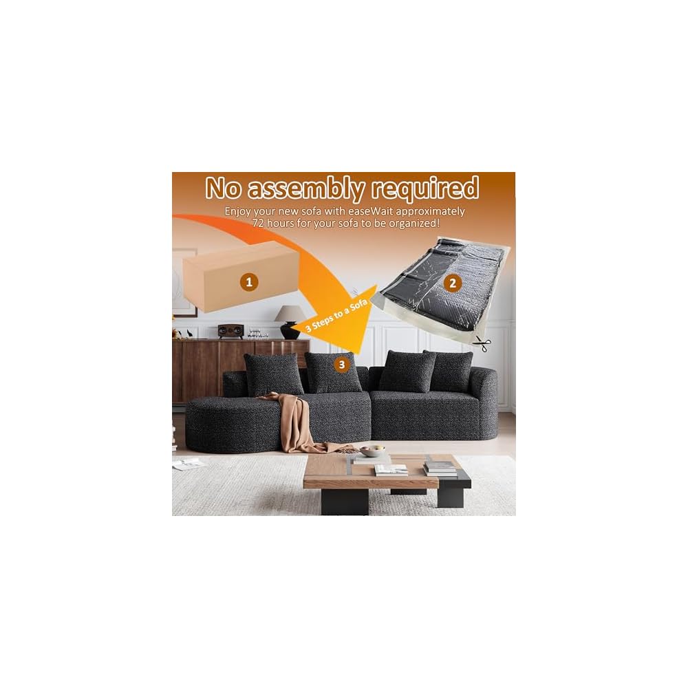 Oversized Sectional Sofa, 112-Inch Chenille 4-Seater Extra Deep & Wide Seat Curved Cloud Couch with 4 Throw Pillows, Free Combination Sofa Couch for Living Room,Bedroom