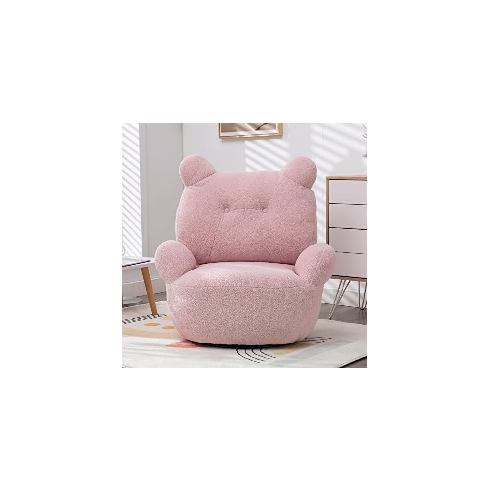 Accent Chair for Living Room, Velvet Swivel Accent Chair, Teddy Short Plush Particle Armchair 360° Swivel Barrel Chairs for Hotel/Bedroom/Office/Lounge (White)