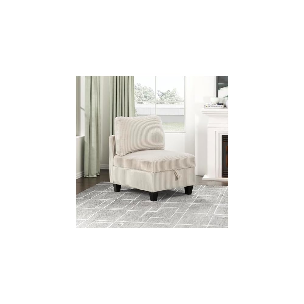 Lexicon Modular Sectional Sofa for Living Room, Corduroy Corner Seat with Storage, Units of Modular Sectional Couch, Upholstered Chair for Customizable Sectional Sofa Couch, Beige