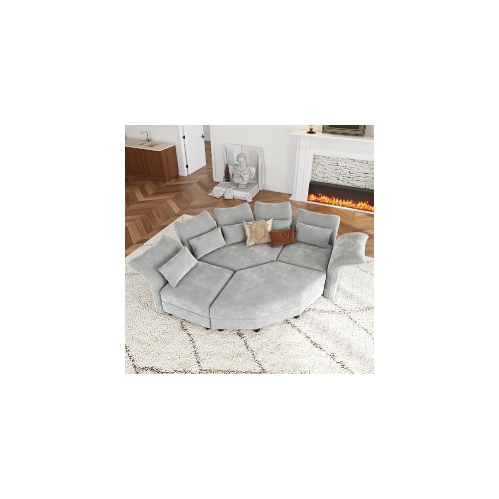 LLappuil 96” Modular Sectional Sofa, Small Corner Sectional Couches for Living Room with 6 -Side Storage Ottoman, Adjustable Armrest & High Back, Grey Chenille