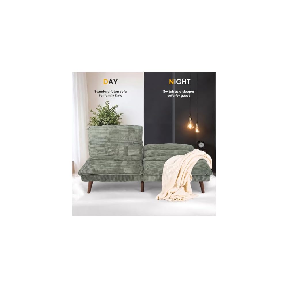 Flamaker 68'' Convertible Futon Sofa Bed, Green Futon Couch, Loveseat
