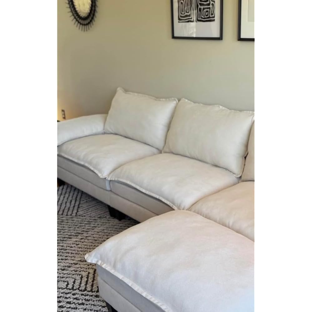 Korser 105" L-Shaped Modular Sectional Sofa, 3-Seater Cloud Couch with 1 Movable Ottoman, Modern Chenille Sofa Set with Removable Washable Pillows for Living Room, Bedroom, Apartment