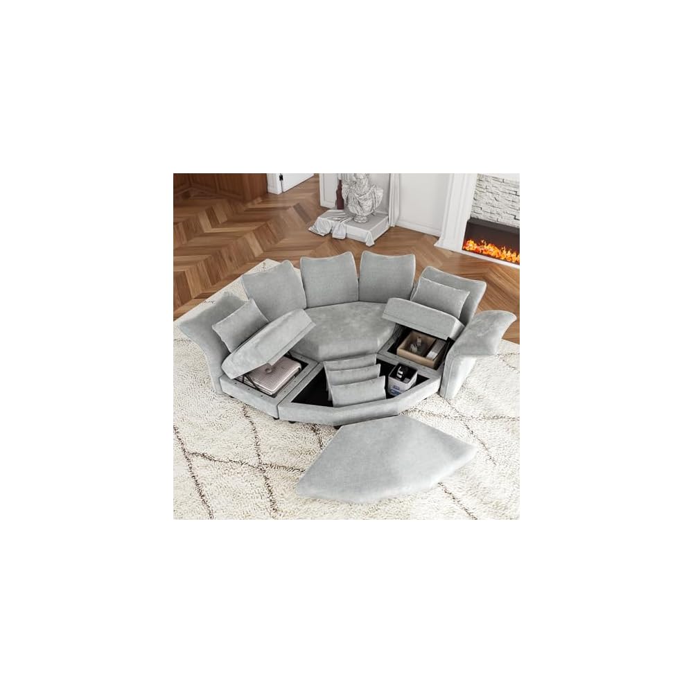 LLappuil 96” Modular Sectional Sofa, Small Corner Sectional Couches for Living Room with 6 -Side Storage Ottoman, Adjustable Armrest & High Back, Grey Chenille