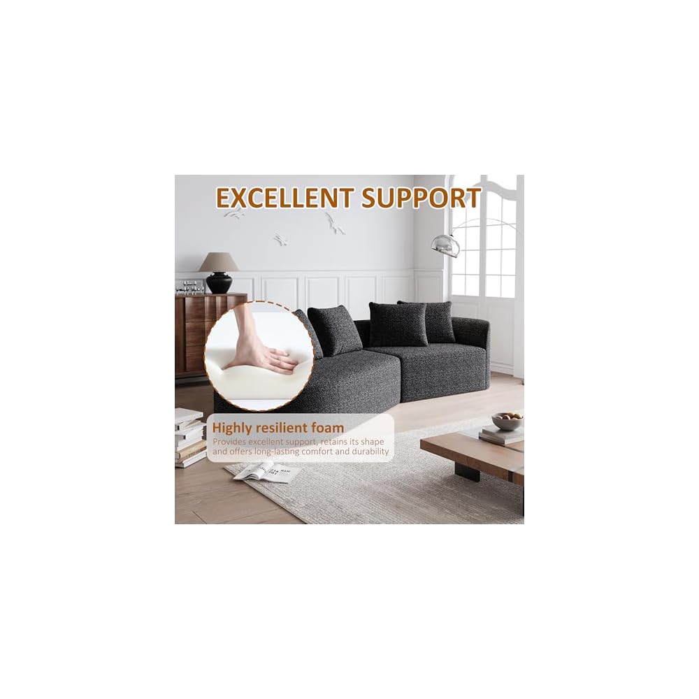 Oversized Sectional Sofa, 112-Inch Chenille 4-Seater Extra Deep & Wide Seat Curved Cloud Couch with 4 Throw Pillows, Free Combination Sofa Couch for Living Room,Bedroom