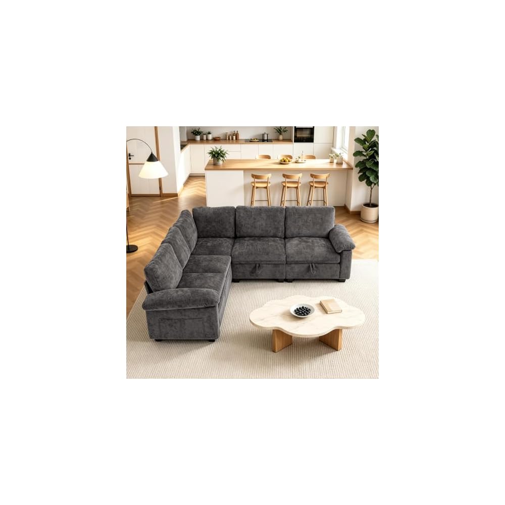 85'' Modular Sectional Sofa with Pull Out Bed, L‑Shaped Sleeper Sofa, Gray