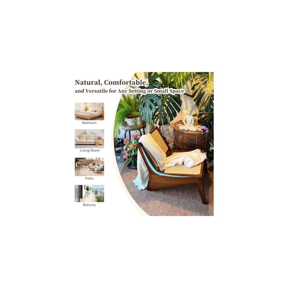 Furlide Rattan Accent Chair, Compact Low-Profile Bamboo Chair in Walnut
