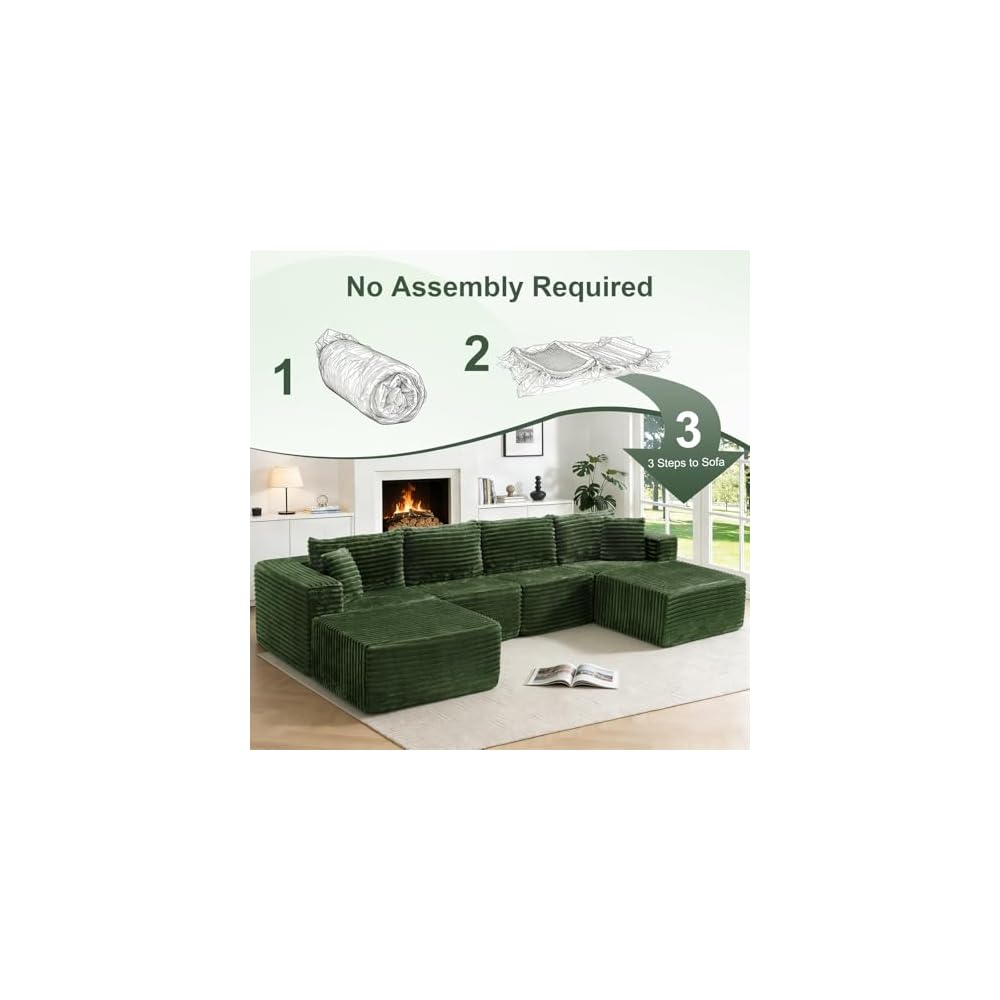137” Modular Sectional Sofa Couches U Shaped Couch 4 Seater Memory Foam Cloud Couches for Living Room, Boneless Couch with 2 Ottomans, No Assembly Needed Plush Corduroy Sofa
