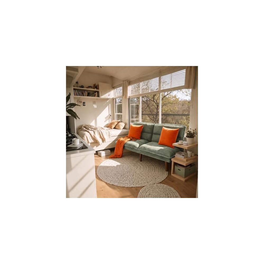 Flamaker 68'' Convertible Futon Sofa Bed, Green Futon Couch, Loveseat