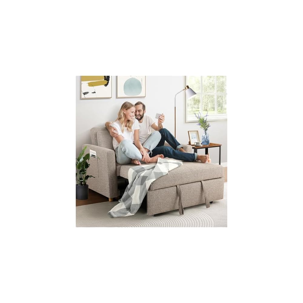 SEJOV Loveseat Sleeper, 3-in-1 Convertible Sofa Bed Pull Out, Brown Gray