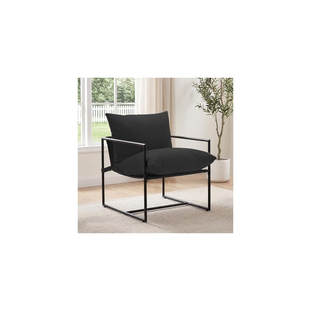 Modern Accent Chair, Upholstered Reading Sling Chair with Metal Frame and Soft Cushion,Stylish Lounge Armchair for Living Room, Bedroom or Office Seating, Oatmeal