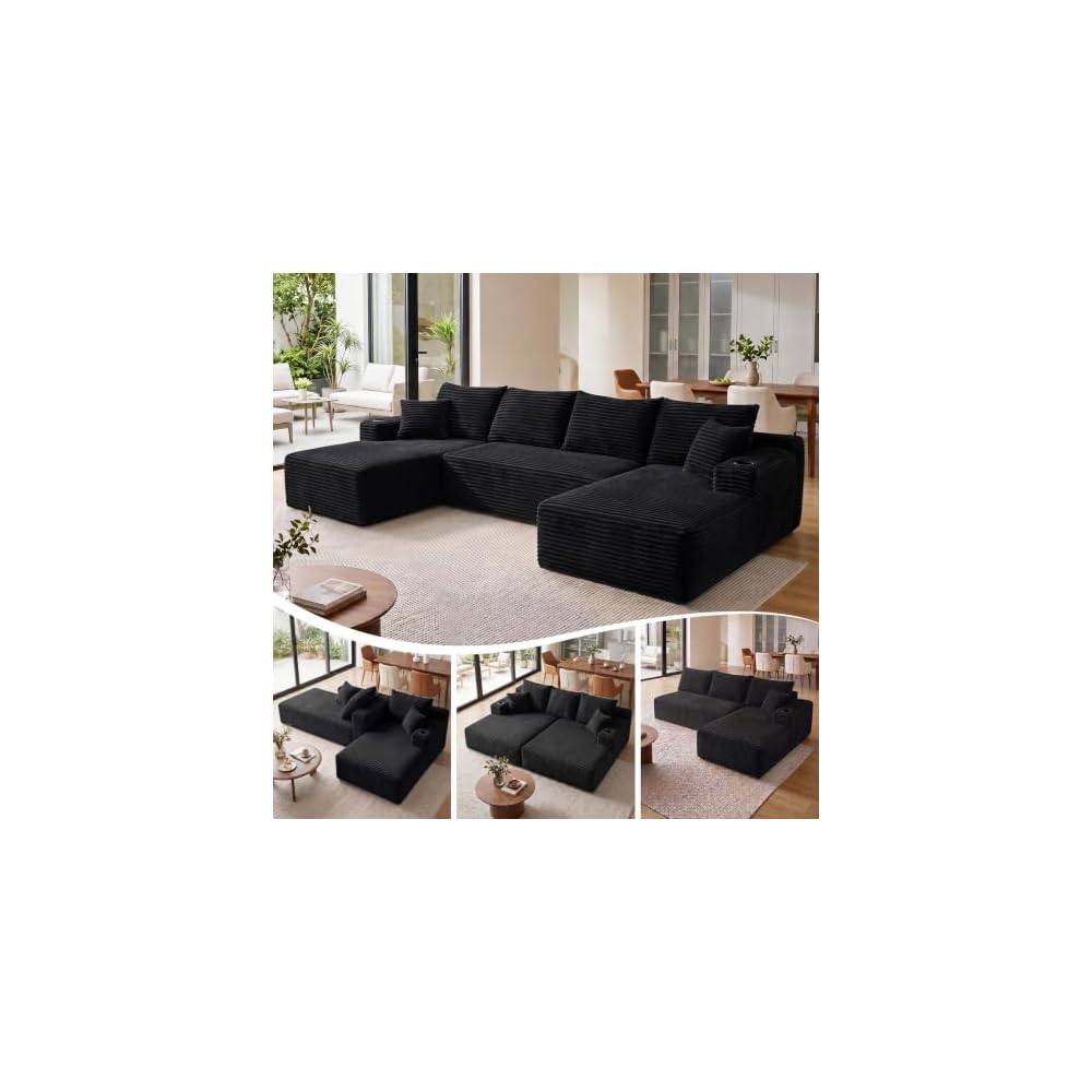 Rossetta 134" U Shaped Sectional Sofa, Boneless Sofa Corduroy Modular Couch
