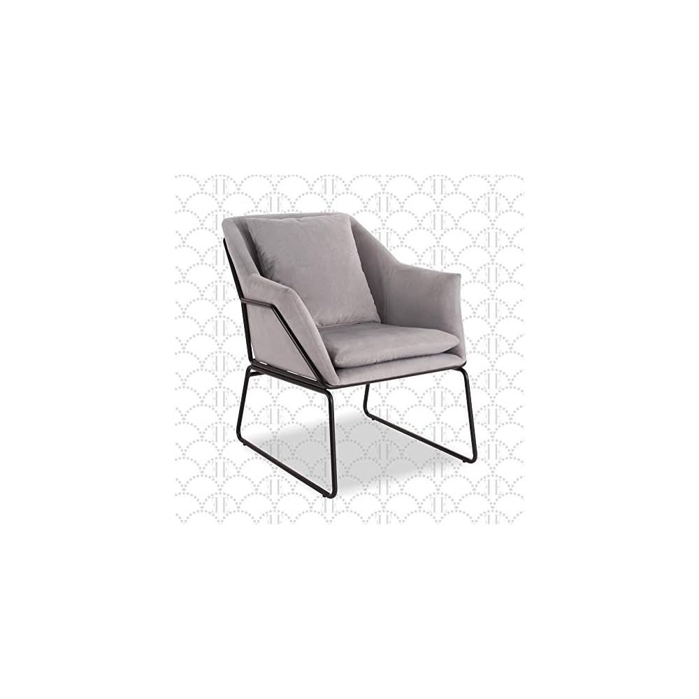 Elle Decor Odile Accent Chair, Plush Back Cushion, Black Metal Frame, Modern Living Room Upholstery Furniture