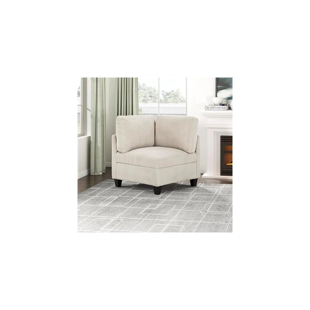 Lexicon Modular Sectional Sofa for Living Room, Corduroy Corner Seat with Storage, Units of Modular Sectional Couch, Upholstered Chair for Customizable Sectional Sofa Couch, Beige