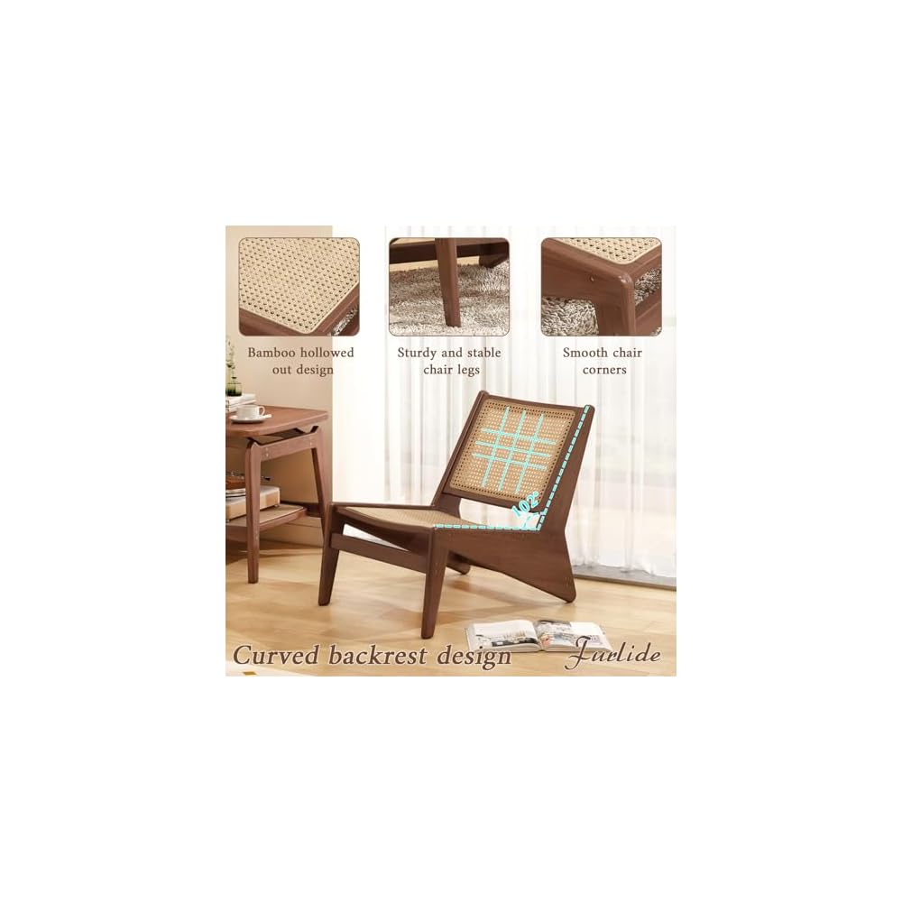 Furlide Rattan Accent Chair, Compact Low-Profile Bamboo Chair in Walnut