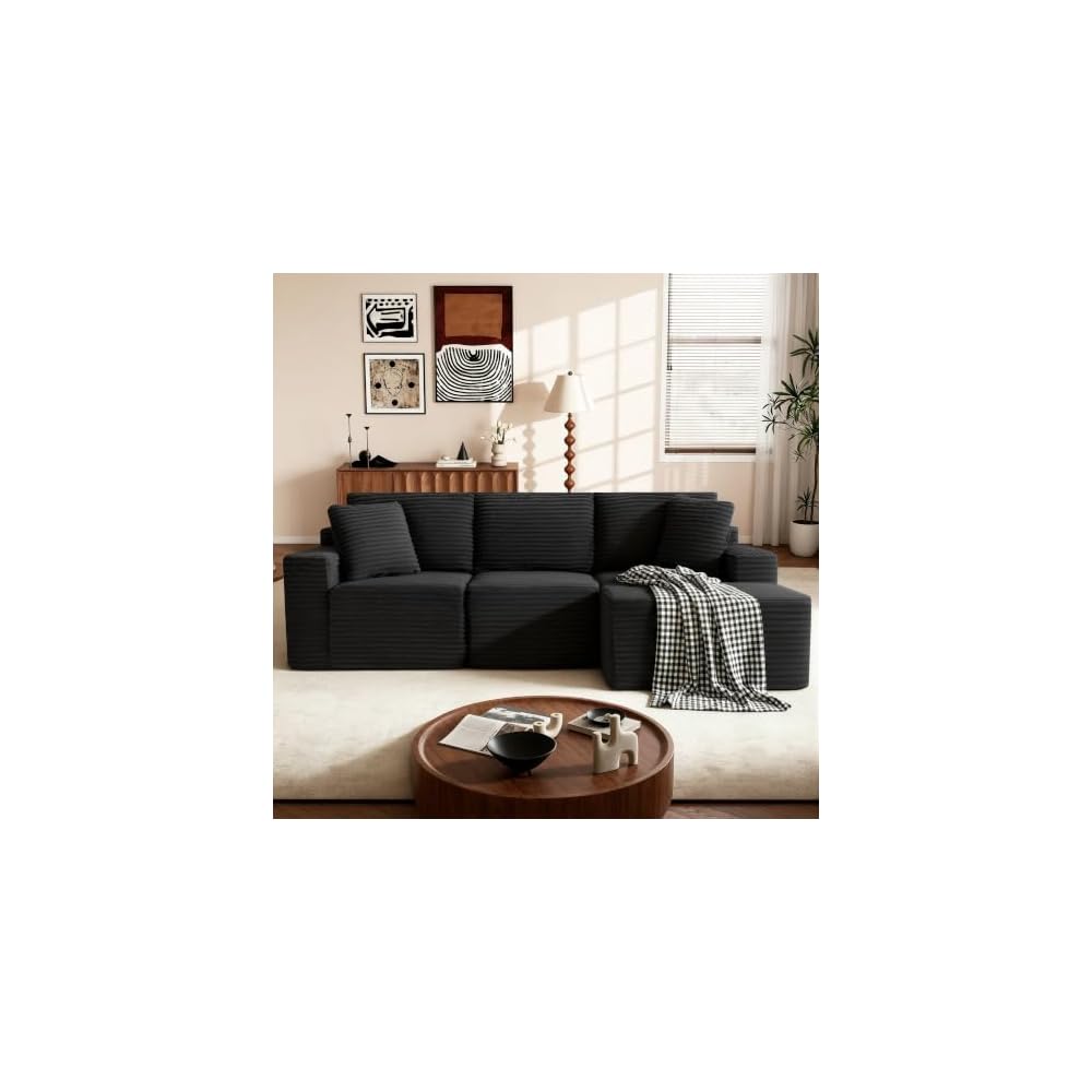 Modular Sectional Sofa, Black Boneless Couch for Living Room