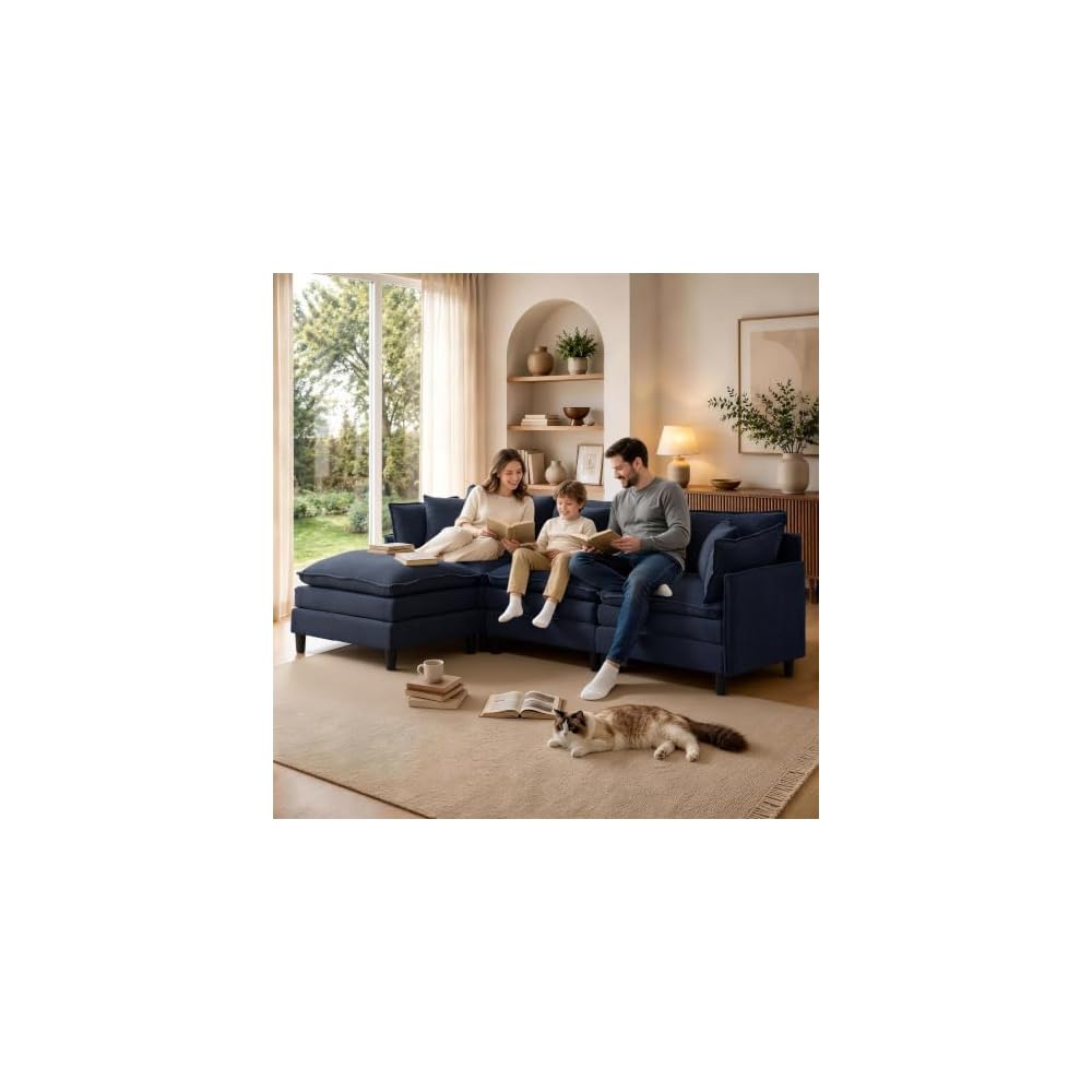 Korser 105" L-Shaped Modular Sectional Sofa, 3-Seater Cloud Couch with 1 Movable Ottoman, Modern Chenille Sofa Set with Removable Washable Pillows for Living Room, Bedroom, Apartment