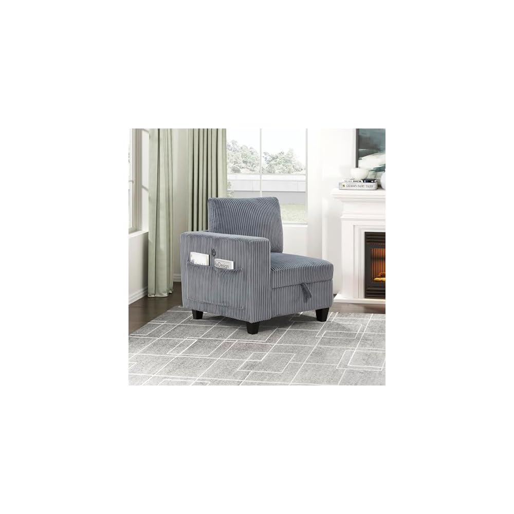Lexicon Modular Sectional Sofa for Living Room, Corduroy Corner Seat with Storage, Units of Modular Sectional Couch, Upholstered Chair for Customizable Sectional Sofa Couch, Beige