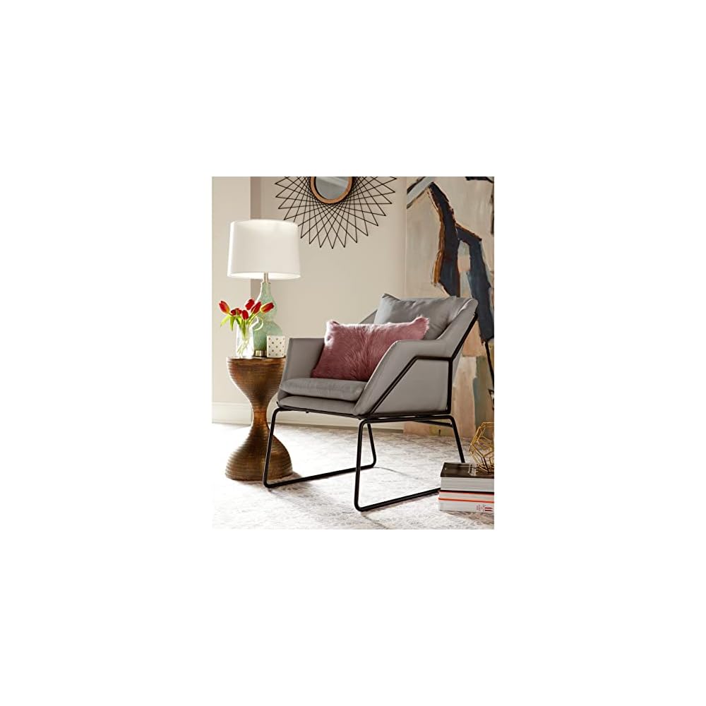 Elle Decor Odile Accent Chair, Plush Back Cushion, Black Metal Frame, Modern Living Room Upholstery Furniture